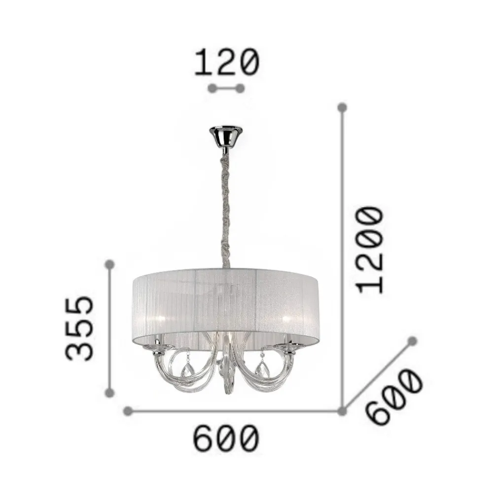 Lampadario Camera Da Letto-Ideal Lux Swan sp3 lampadario stanza da letto tessuto bianco cristallo