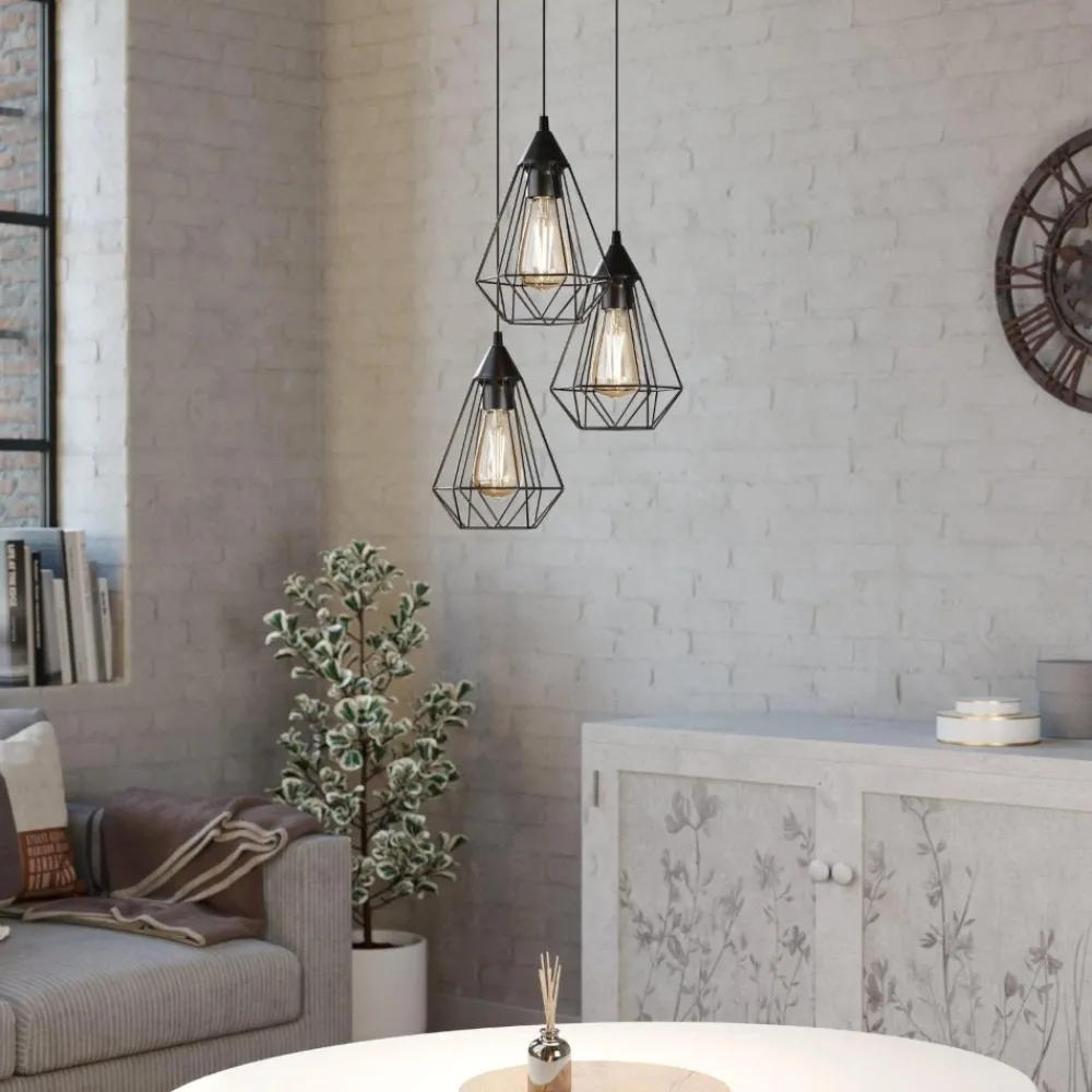 Lampadari Moderni-Eglo Tarbes lampadario nero 3 luci per soggiorno