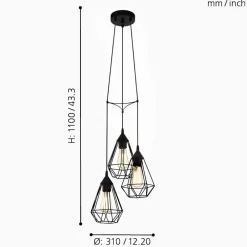 Lampadari Moderni-Eglo Tarbes lampadario nero 3 luci per soggiorno