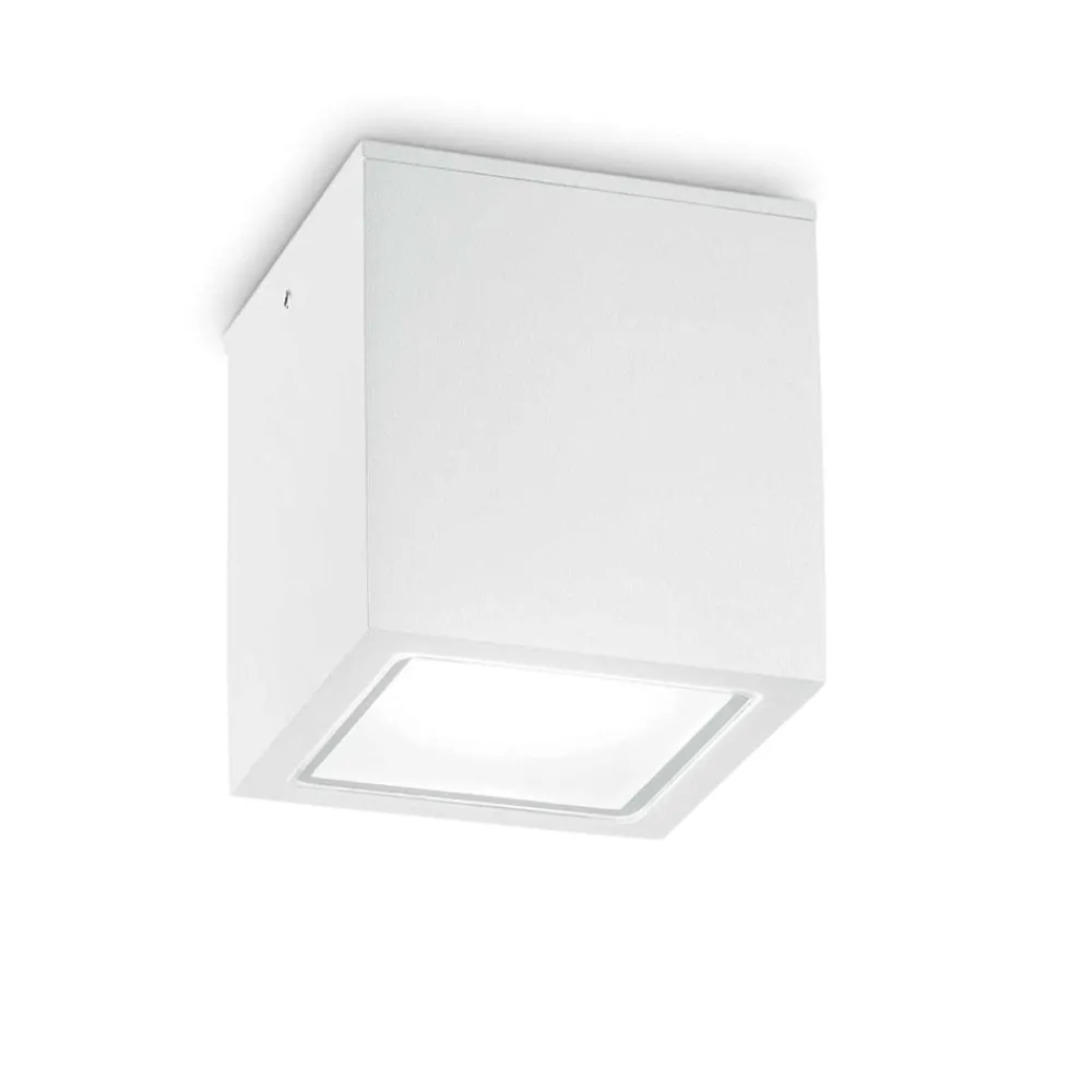 Faretti Da Esterno-Ideal Lux Techo pl1 big faretto da esterno ip54 cubo bianco per soffitto