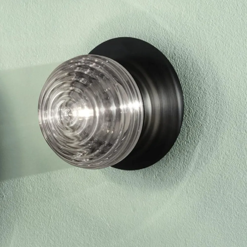 Applique Da Parete-Ondaluce Tondo lampade da parete soffitto nero sfera vetro fume