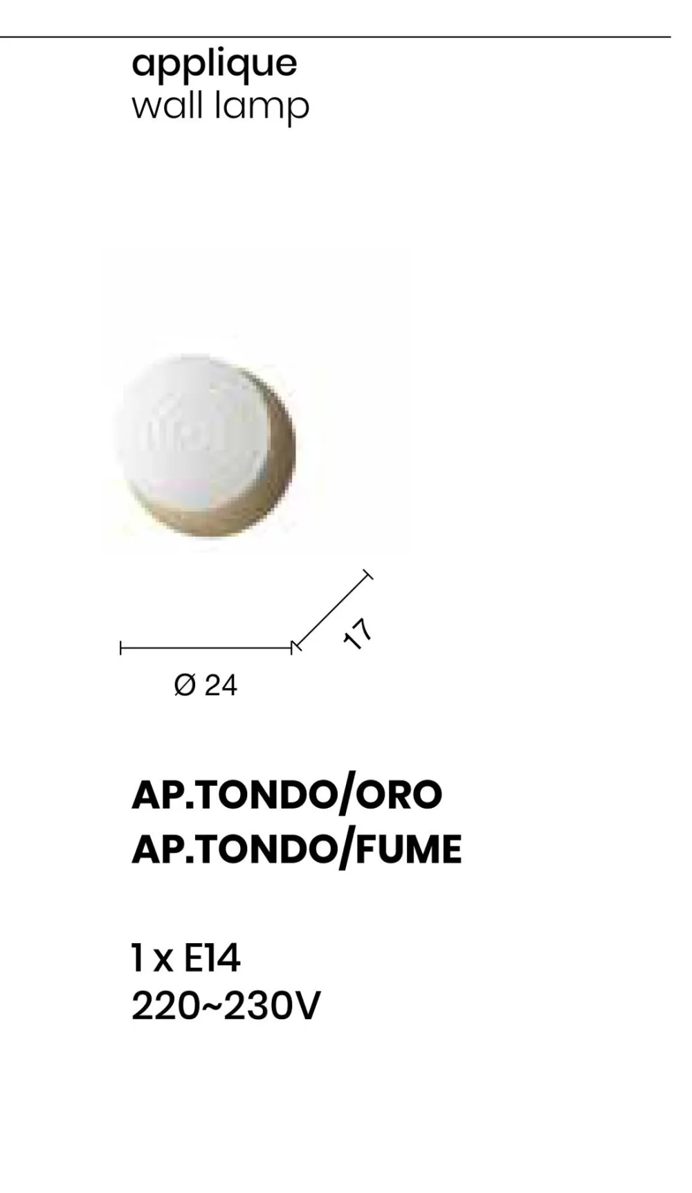Applique Da Parete-Ondaluce Tondo lampade da parete soffitto nero sfera vetro fume