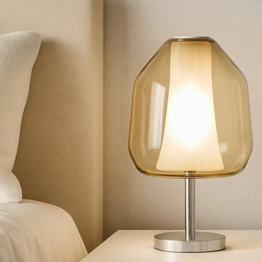 Abat Jour-Top Light abat-jour per camera da letto moderna vetro ambra