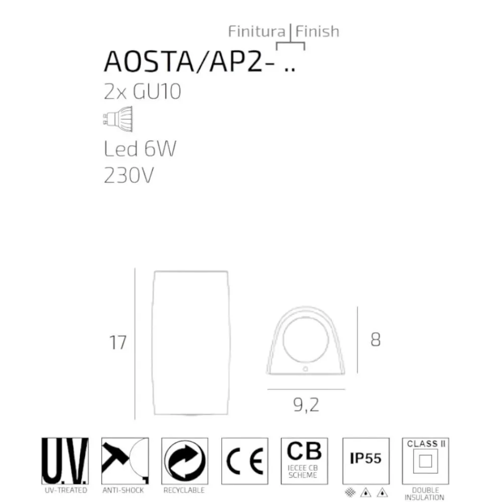 Applique Da Esterno-Top Light applique aosta bianca da esterno bi emissione ip55