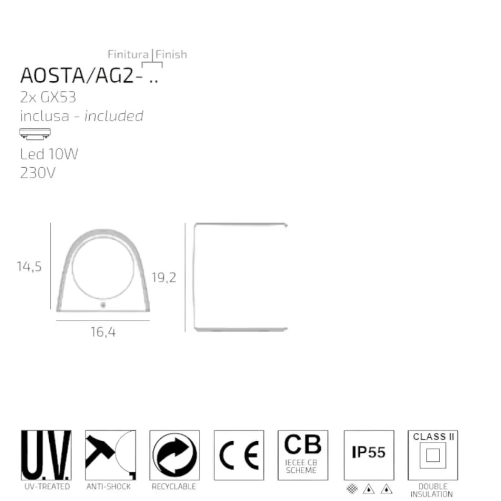 Applique Da Esterno-Top Light applique da esterno aosta bianca bi emissione ip55