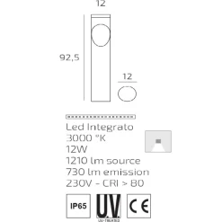 Lampioni Da Giardino-Top Light belize lampione palo da esterno moderno antracite led 12w 3000k ip54