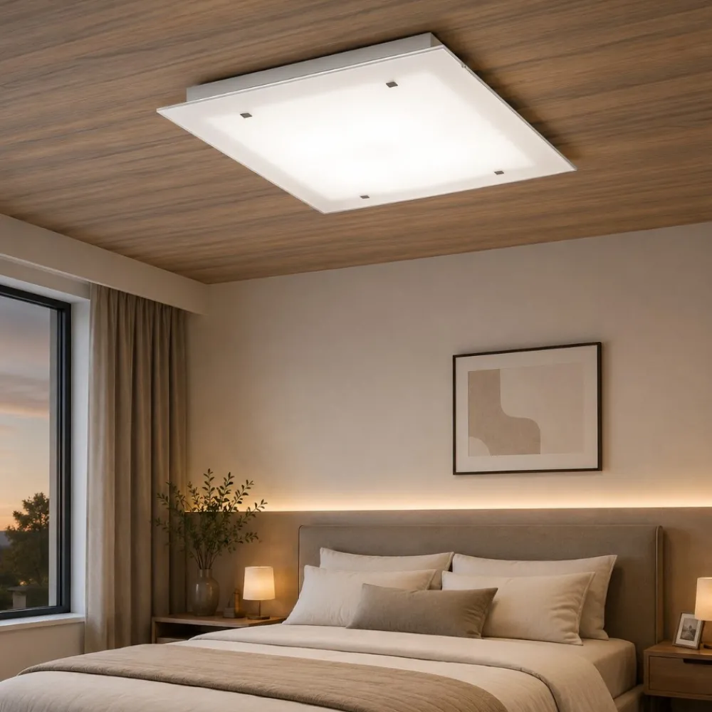 Plafoniere Moderne-Top Light Toplight brick plafoniera per camera da letto quadrata in vetro bianco