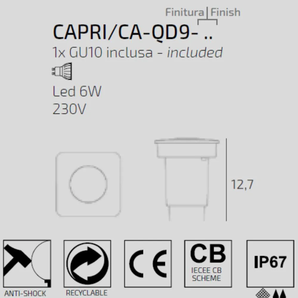 Faretti Da Esterno-Top Light capri faretto da esterno nero incasso pavimento anti corrosione
