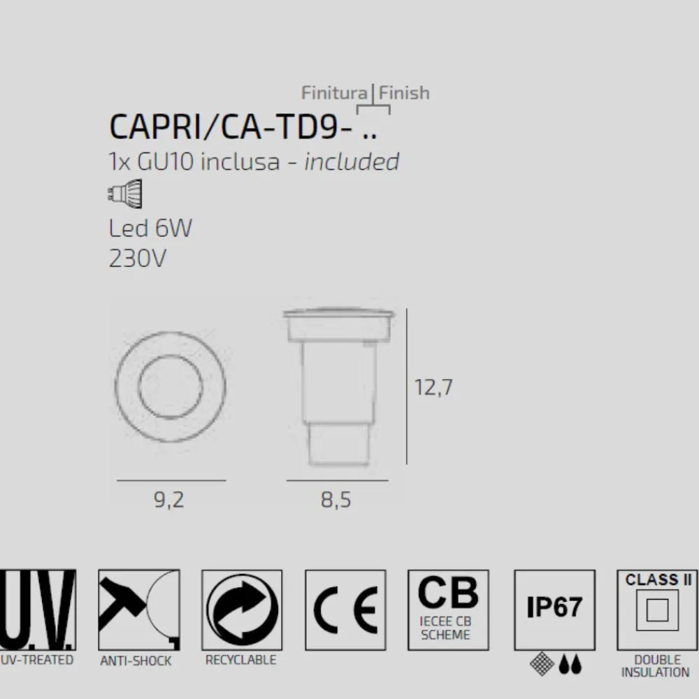 Faretti Da Esterno-Top Light capri faretto da esterno per incasso a pavimento calpestabile rotondo nero