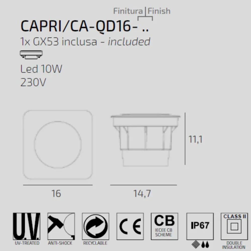 Faretti Da Esterno-Top Light capri faretto per esterno grigio da incasso a pavimento calpestabile
