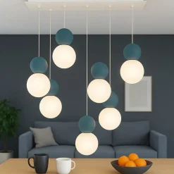 Lampadari Moderni-Top Light cottage blu lampadario moderno 7 luci per soggiorno sfere vetro bianco