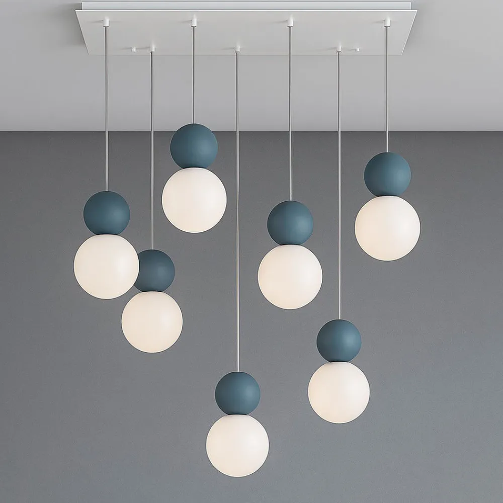 Lampadari Moderni-Top Light cottage blu lampadario moderno 7 luci per soggiorno sfere vetro bianco