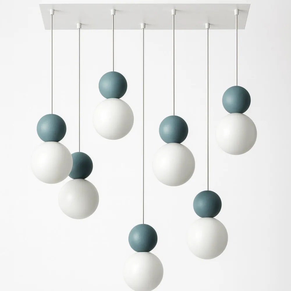 Lampadari Moderni-Top Light cottage blu lampadario moderno 7 luci per soggiorno sfere vetro bianco