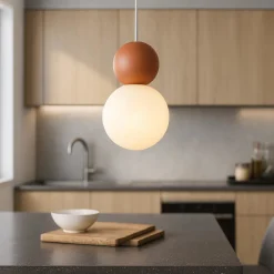 Lampade A Sospensione-Top Light cottage lampada a sospensione terra rossa sfera vetro bianco per cucina