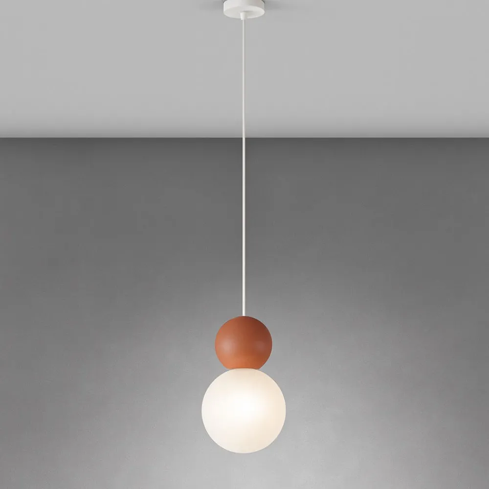 Lampade A Sospensione-Top Light cottage lampada a sospensione terra rossa sfera vetro bianco per cucina