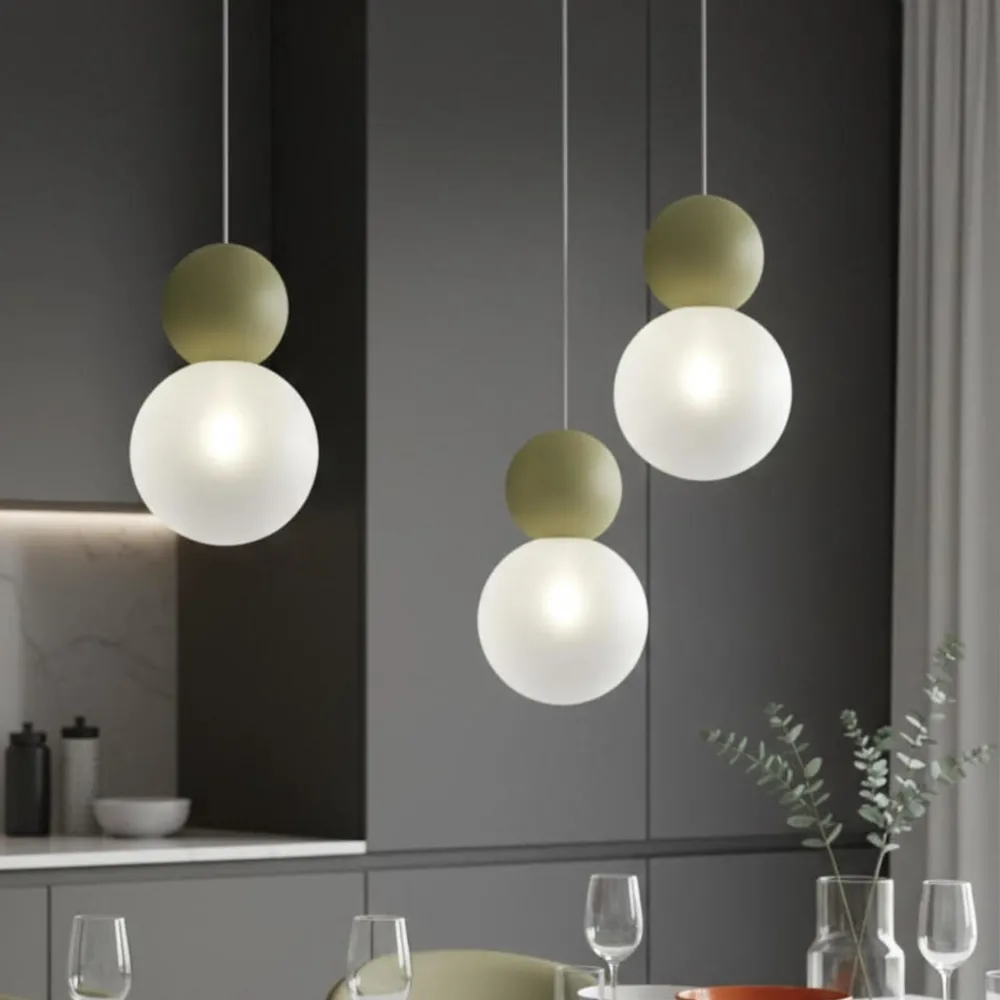 Lampadari Cucina-Top Light cottage lampadario verde da cucina luci decentrate sfere vetro bianco