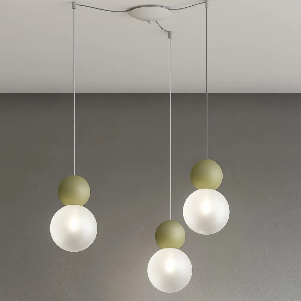 Lampadari Cucina-Top Light cottage lampadario verde da cucina luci decentrate sfere vetro bianco