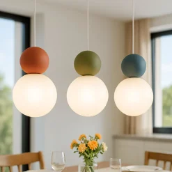 Lampadari Cucina-Top Light cottage lampadario da cucina 3 luci multicolor sfere vetro bianco