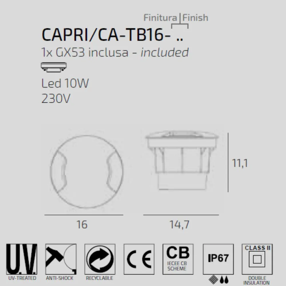 Faretti Da Esterno-Top Light faretto per esterni capri per incasso calpestabile nero anti corrosione ip67