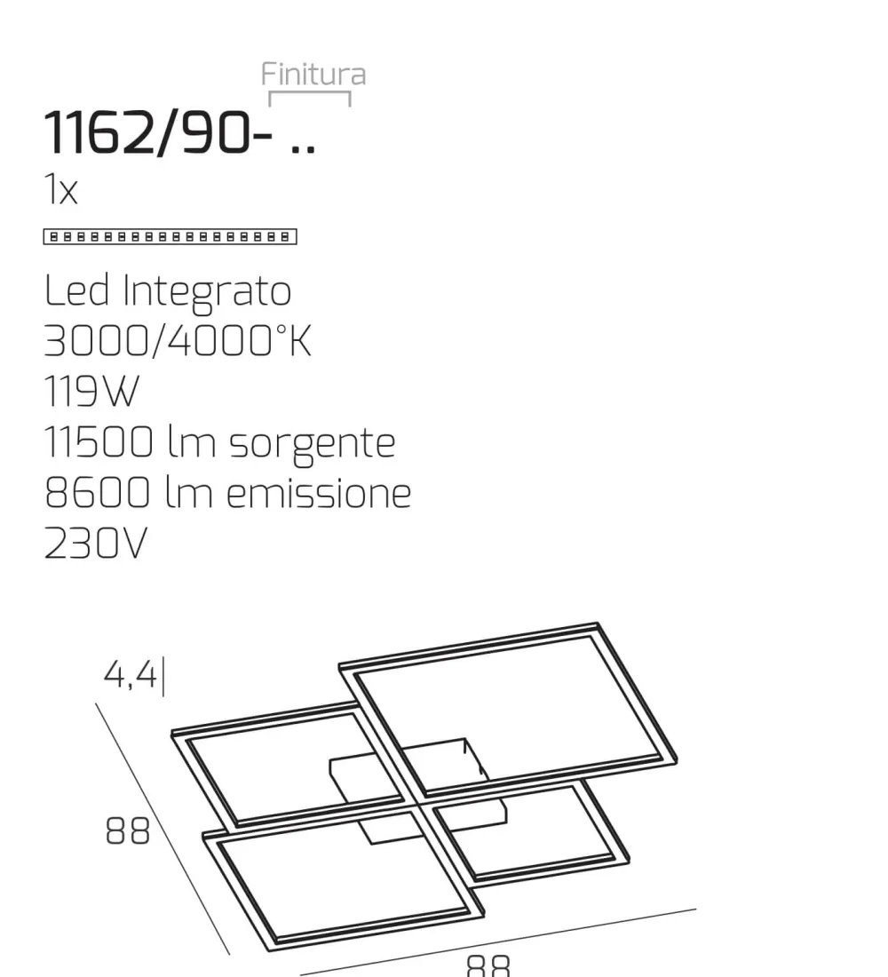 Plafoniere Moderne-Top Light four squares plafoniera 120w 3000k 4000k moderna