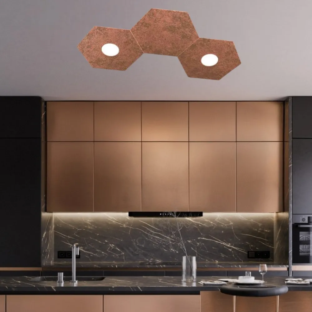 Plafoniere Moderne-Top Light hexagon plafoniera led 2 luci con placca foglia rame da ingresso
