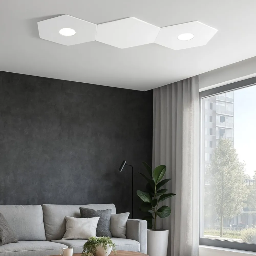 Plafoniere Moderne-Top Light Toplight hexagon plafoniera led 2 luci con placca metallo bianco moderno