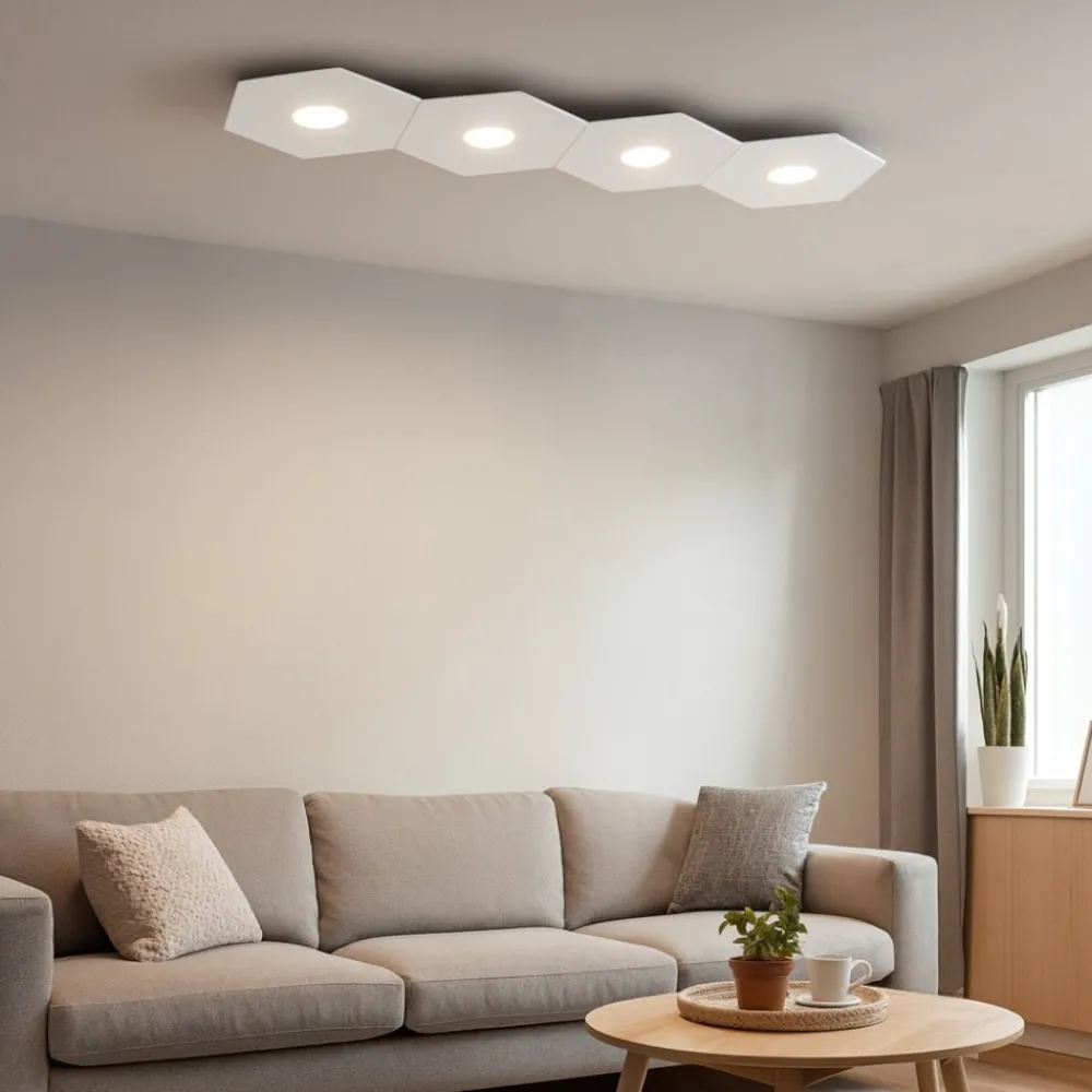Plafoniere Moderne-Top Light Toplight hexagon plafoniera bianca 6 lampade intercambiabili rettangolare da cucina