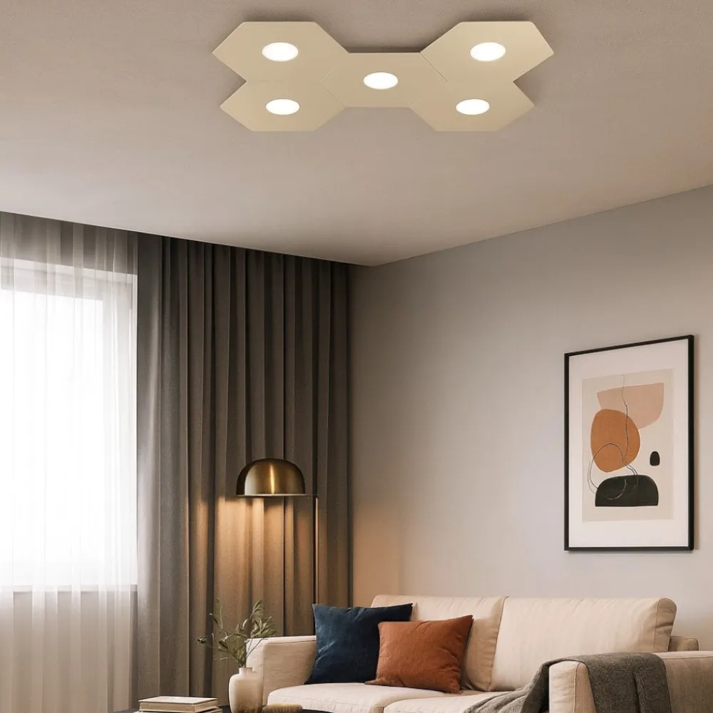 Plafoniere Moderne-Top Light Toplight hexagon plafoniera moderna componibile da cucina sabbia 5 luci