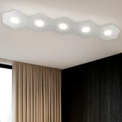 Plafoniere Moderne-Top Light Toplight hexagon plafoniera moderna 5 luci decoro foglia argento rettangolare