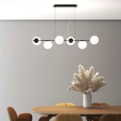 Lampadari Moderni-Top Light holly lampadario nero per soggiorno 6 sfere vetro bianco