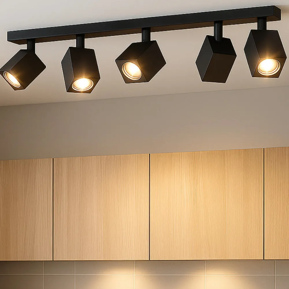 Plafoniere Moderne-Top Light kibo plafoniera moderna nera binario 5 faretti orientabili per cucina