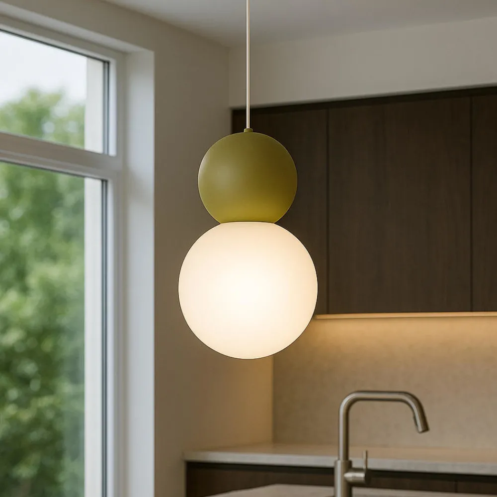 Lampade A Sospensione-Top Light lampada a sospensione cottage verde per cucina moderna sfera vetro bianco