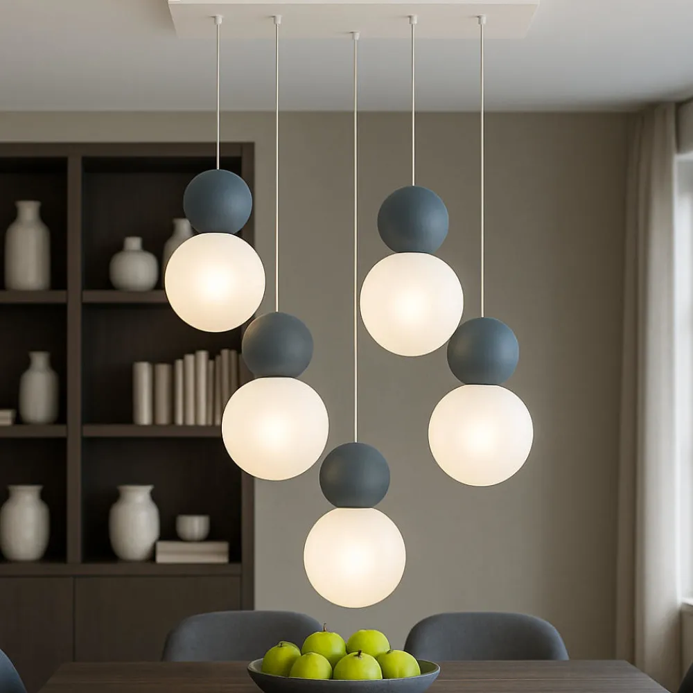 Lampadari Moderni-Top Light lampadario moderno a 5 luci per tavolo da pranzo sfere blu
