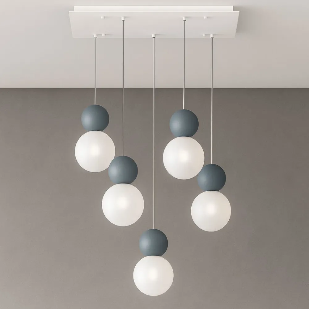 Lampadari Moderni-Top Light lampadario moderno a 5 luci per tavolo da pranzo sfere blu
