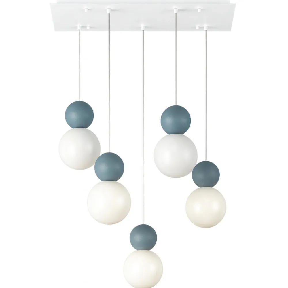 Lampadari Moderni-Top Light lampadario moderno a 5 luci per tavolo da pranzo sfere blu