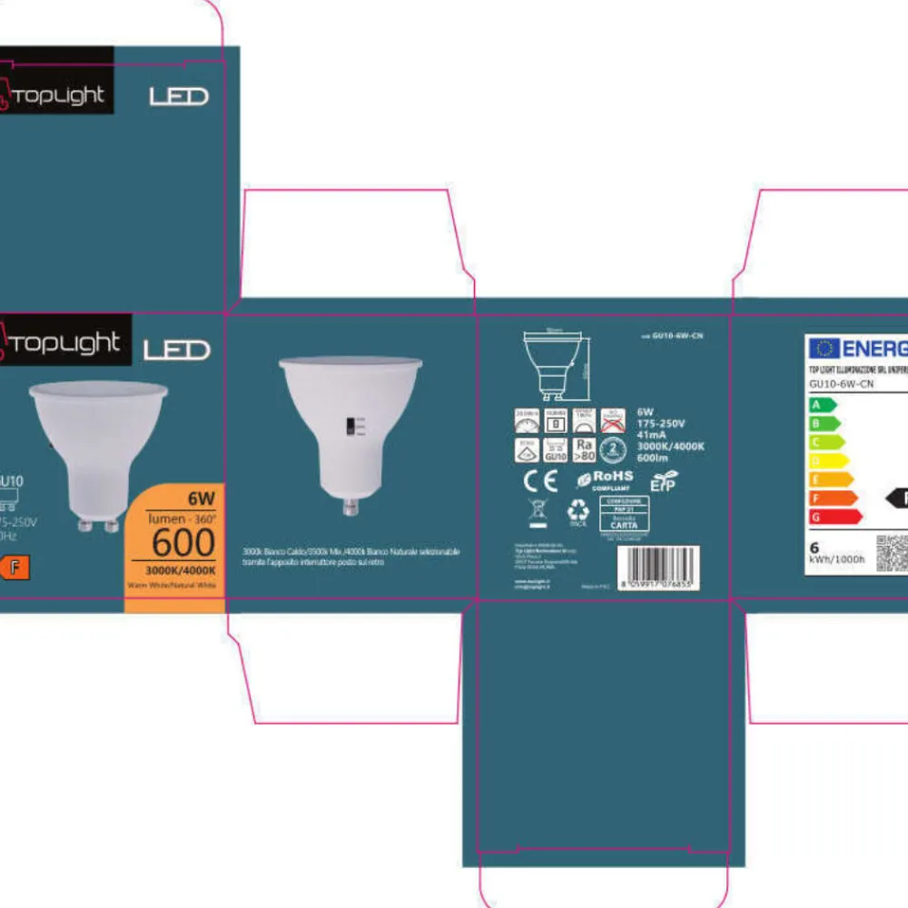 Lampadine Led-Top Light lampadina gu10 6w led cct 600 lumen