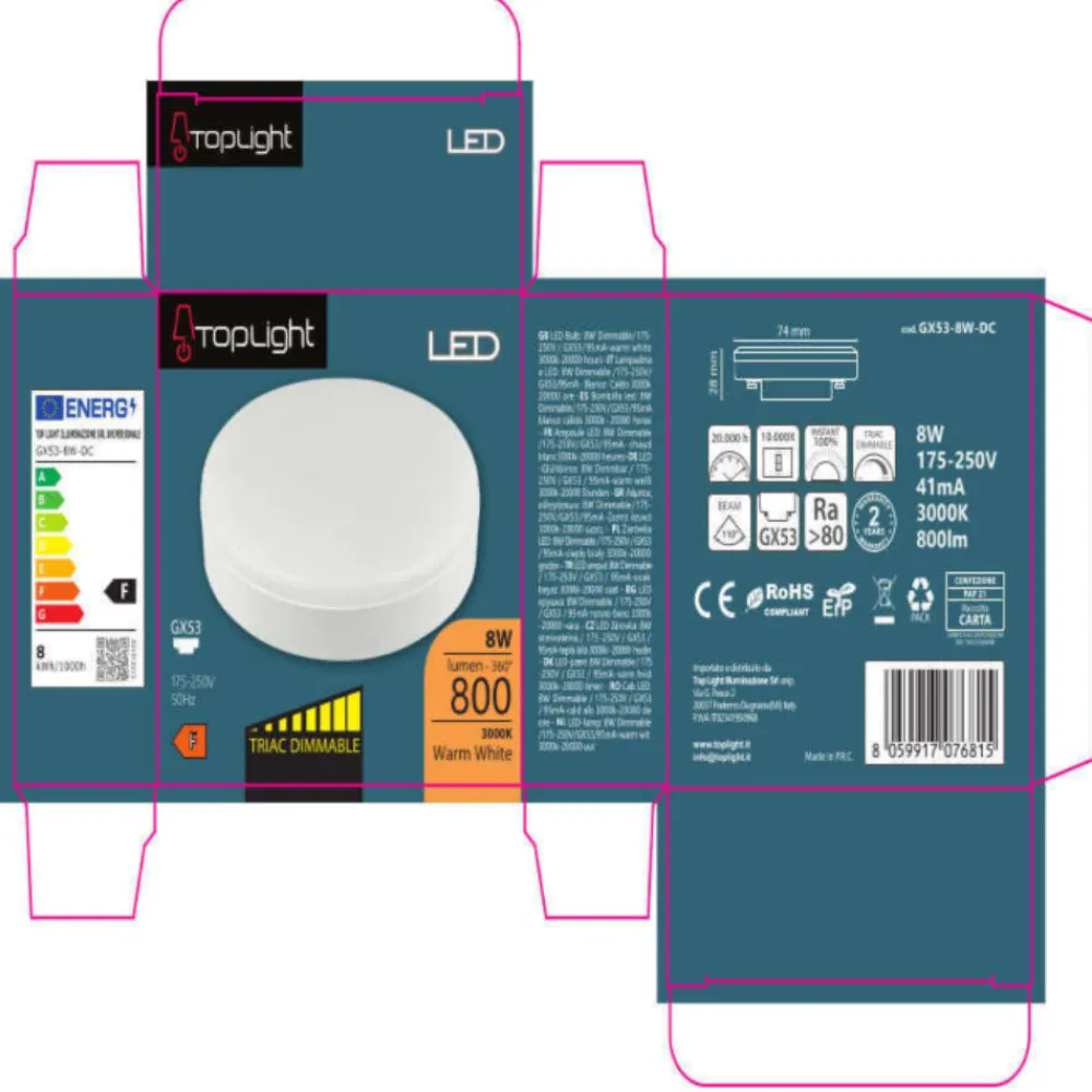 Lampadine Led-Top Light Toplight lampadina led gx53 dimmerabile 3000k 800 lumen