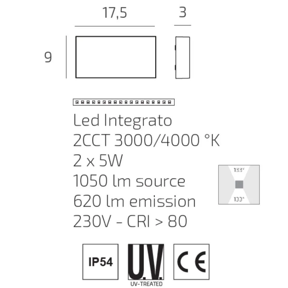 Applique Da Esterno-Top Light lima applique per esterno antracite led 10w cct
