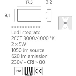 Applique Da Esterno-Top Light madrid applique rettangolare per esterno bianca led 10w cct ip65