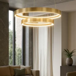 Lampadari Moderni-Top Light malika lampadario da cucina oro champagne doppio anello led 70w cct
