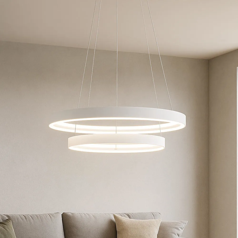 Lampadari Moderni-Top Light malika lampadario moderno bianco design doppio anello led 70w cct