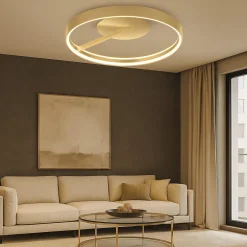 Plafoniere Moderne-Top Light malika plafoniera rotonda oro champagne per soggiorno led 42w cct