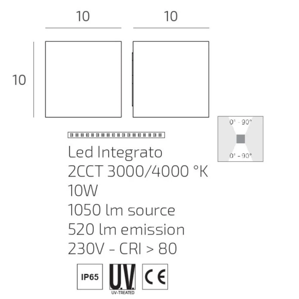 Applique Da Esterno-Top Light perth applique da esterno antracite led cct cubo moderno ip65