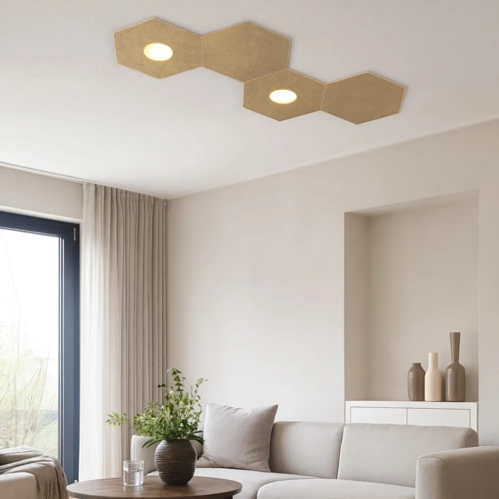Plafoniere Moderne-Top Light plafoniera led componibile 2 luci + 2 placche foglia oro