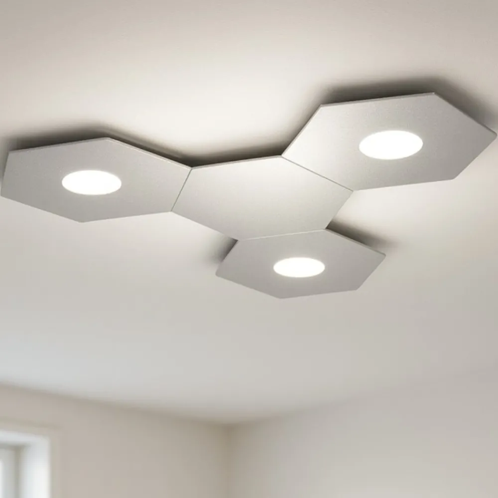 Plafoniere Moderne-Top Light plafoniera led hexagon componibile 3 luci + 1 piastra metallo grigio