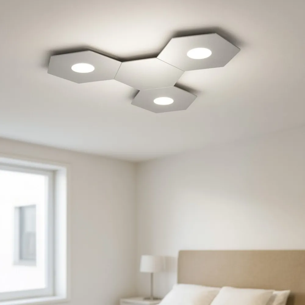 Plafoniere Moderne-Top Light plafoniera led hexagon componibile 3 luci + 1 piastra metallo grigio