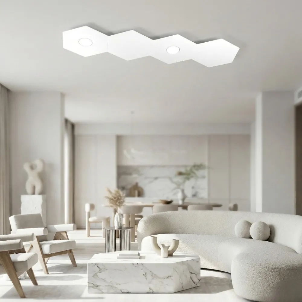 Plafoniere Moderne-Top Light Toplight plafoniera 2 luci esagonale bianca moderna
