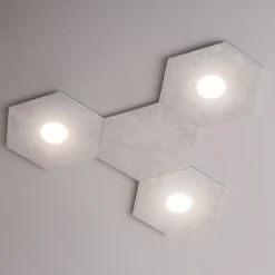 Plafoniere Moderne-Top Light plafoniera moderna led 3 luci + piastra decoro foglia argento