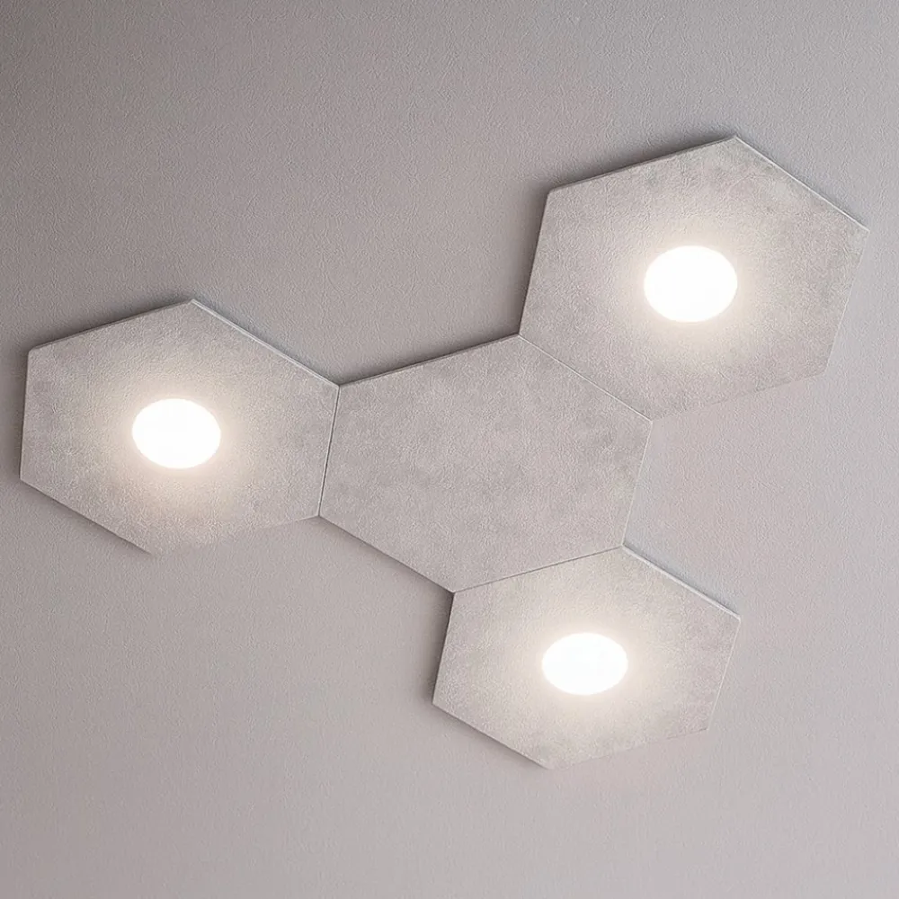 Plafoniere Moderne-Top Light plafoniera moderna led 3 luci + piastra decoro foglia argento
