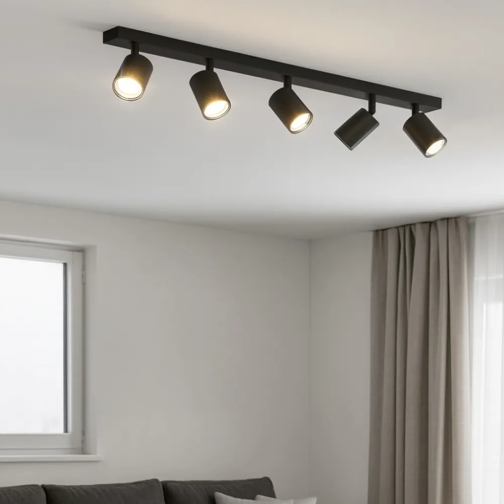 Plafoniere Moderne-Top Light Toplight plafoniera per cucina moderna nera 5 luci orientabili